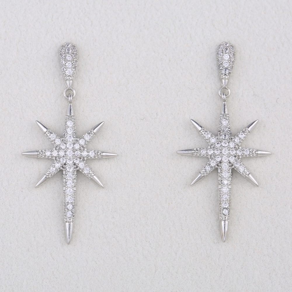 LUXURY STAR 925 STERLING SILVER DIAMOND EARRINGS, NICE EARRINGS, CUTE EARRINGS - Picture 5 of 8